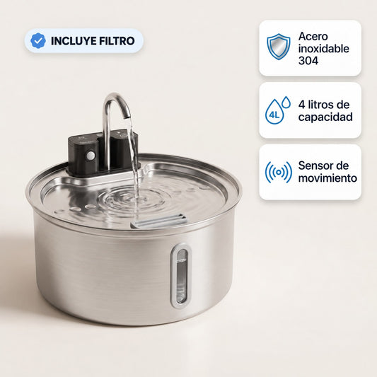 Ondia, fuente de agua inalámbrica de acero inoxidable para gatos, con sensor de movimiento y 4 litros de capacidad